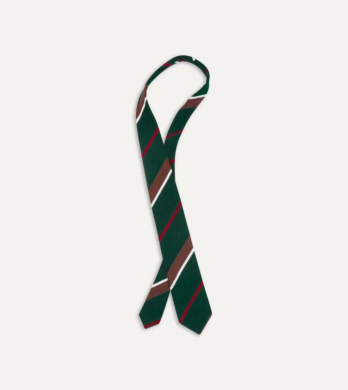 Drake039s Green Brown And White Stripe Shantung Silk Tie 8211 Ties