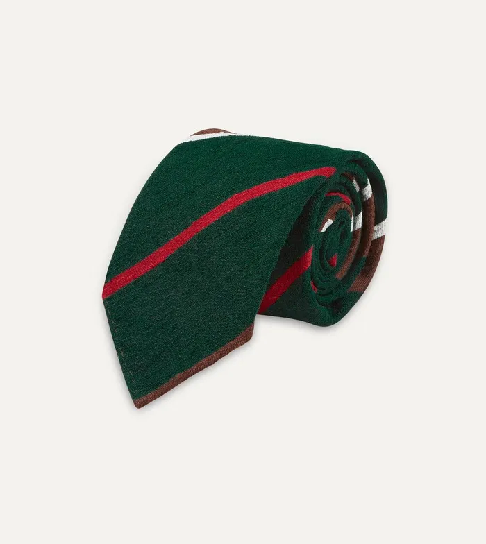 Drake039s Green Brown And White Stripe Shantung Silk Tie 8211 Ties