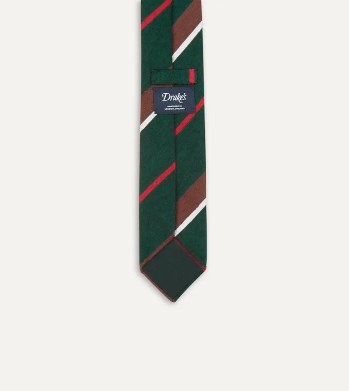 Drake039s Green Brown And White Stripe Shantung Silk Tie 8211 Ties