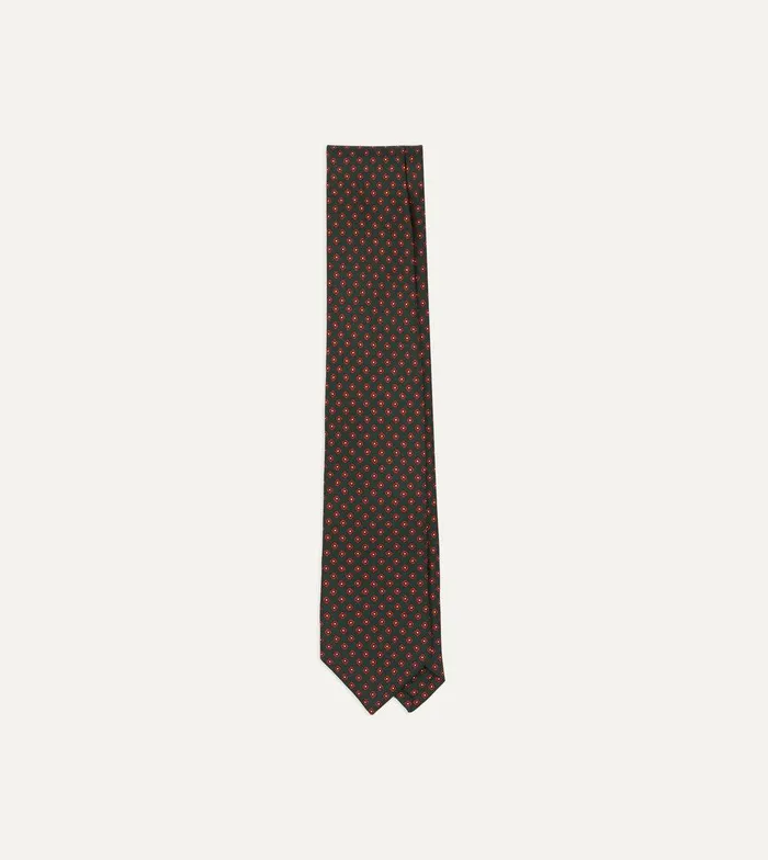 Drake039s Green Micro Geometric Print Silk Twill Self Tipped Tie 8211 Ties
