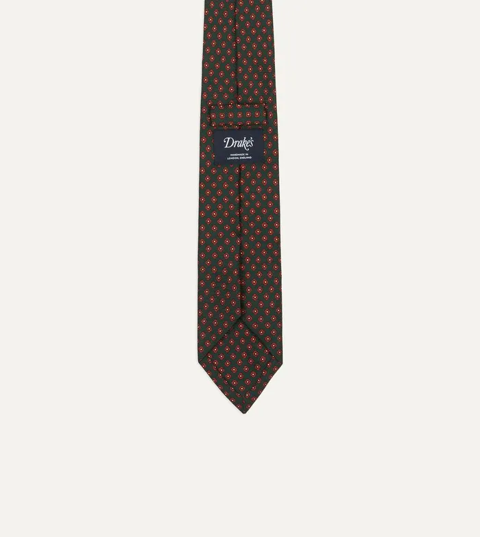 Drake039s Green Micro Geometric Print Silk Twill Self Tipped Tie 8211 Ties