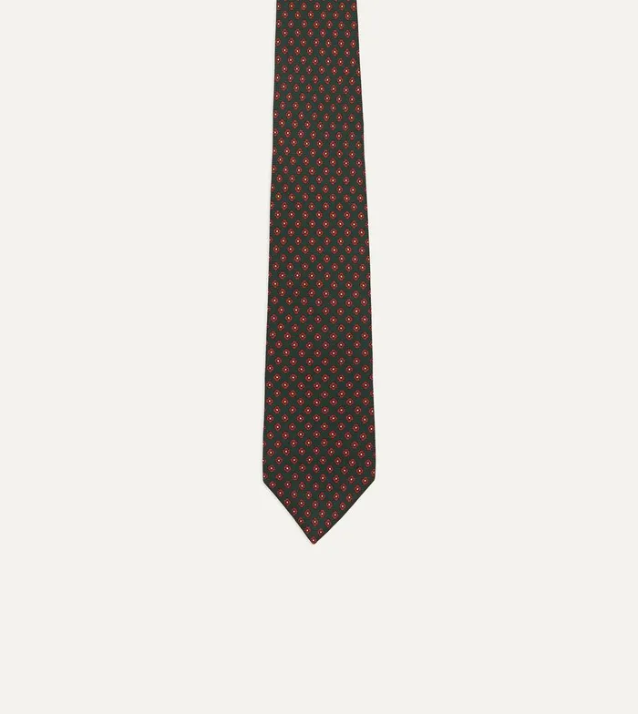 Drake039s Green Micro Geometric Print Silk Twill Self Tipped Tie 8211 Ties