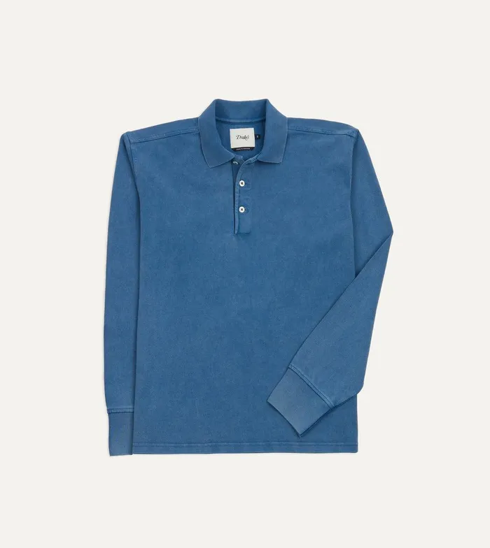 Drake039s Indigo Cotton Jersey LongSleeve Polo Shirt 8211 Clothing