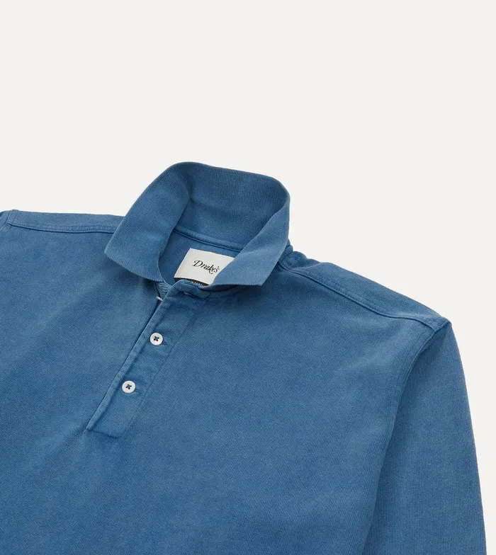 Drake039s Indigo Cotton Jersey LongSleeve Polo Shirt 8211 Clothing