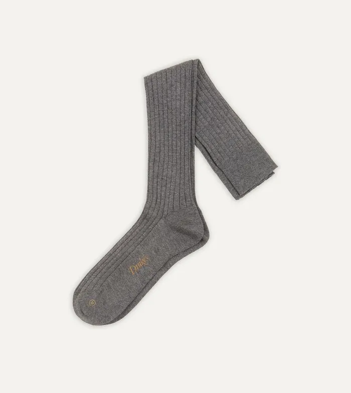 Drake039s MidGrey Cotton OvertheCalf Socks 8211 Accessories