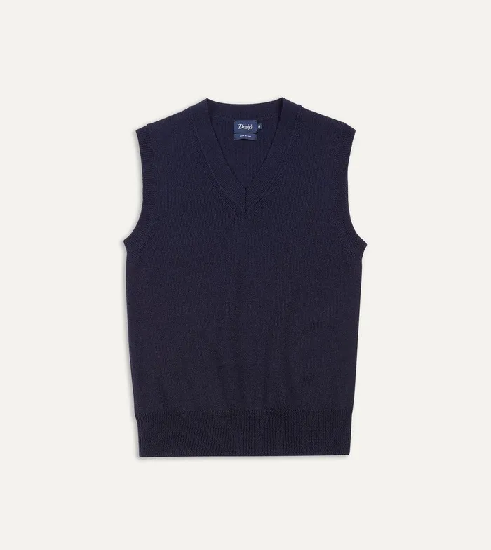Drake039s Navy Merino Wool Knitted Vest 8211 Clothing