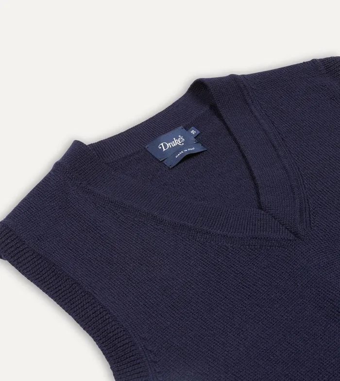 Drake039s Navy Merino Wool Knitted Vest 8211 Clothing