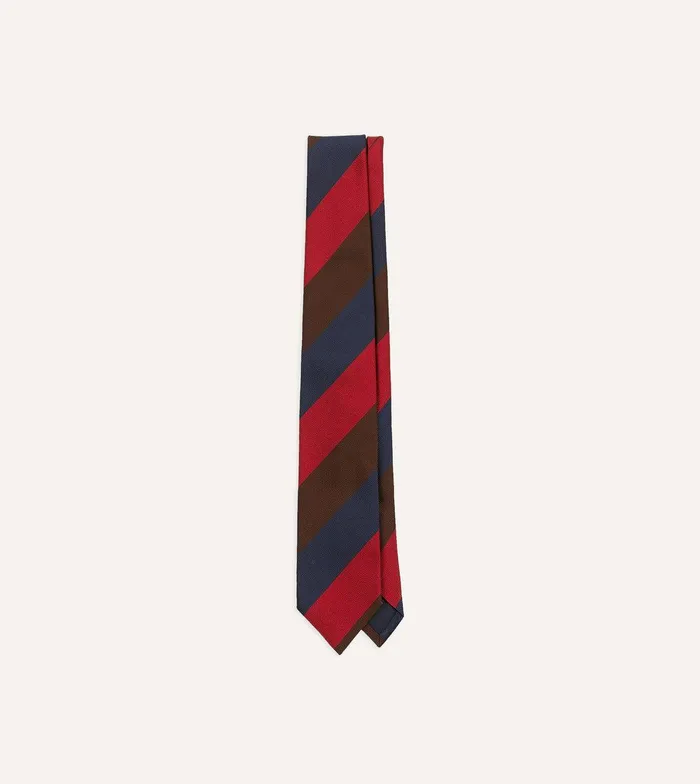 Drake039s Navy Red And Brown Triple Stripe Mogador Tipped Tie 8211 Ties