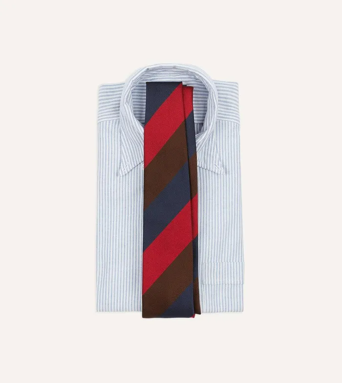 Drake039s Navy Red And Brown Triple Stripe Mogador Tipped Tie 8211 Ties