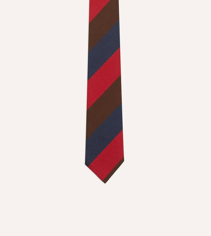 Drake039s Navy Red And Brown Triple Stripe Mogador Tipped Tie 8211 Ties