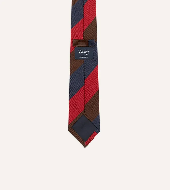 Drake039s Navy Red And Brown Triple Stripe Mogador Tipped Tie 8211 Ties