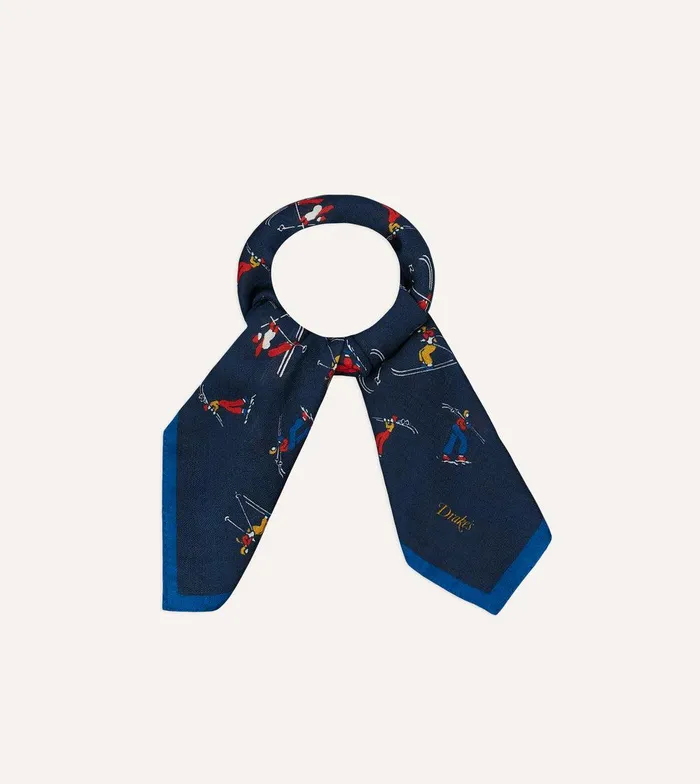 Drake039s Navy Skier Print WoolSilk Bandana 8211 Accessories