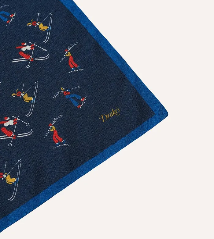 Drake039s Navy Skier Print WoolSilk Bandana 8211 Accessories