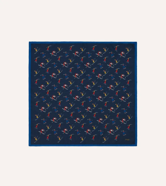 Drake039s Navy Skier Print WoolSilk Bandana 8211 Accessories