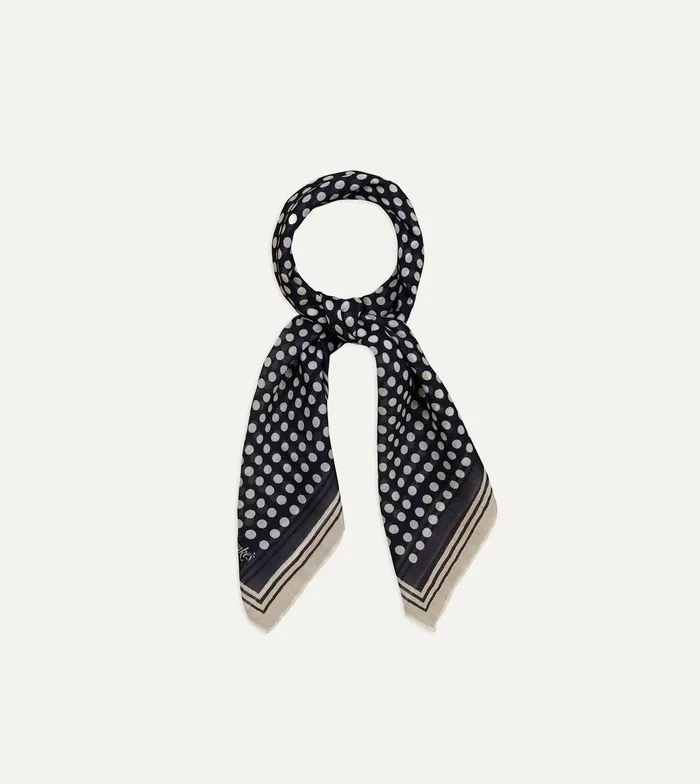 Drake039s Navy Spots Print SilkCotton Bandana 8211 Accessories