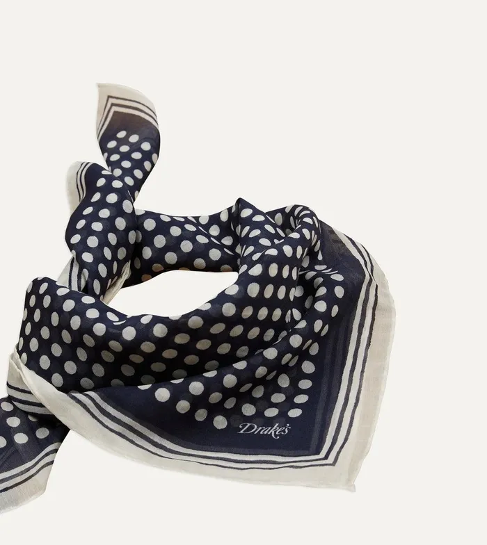 Drake039s Navy Spots Print SilkCotton Bandana 8211 Accessories