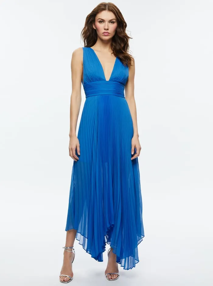 Dresses Women Alice Olivia Adrianna Pleated Maxi Dress French Blue