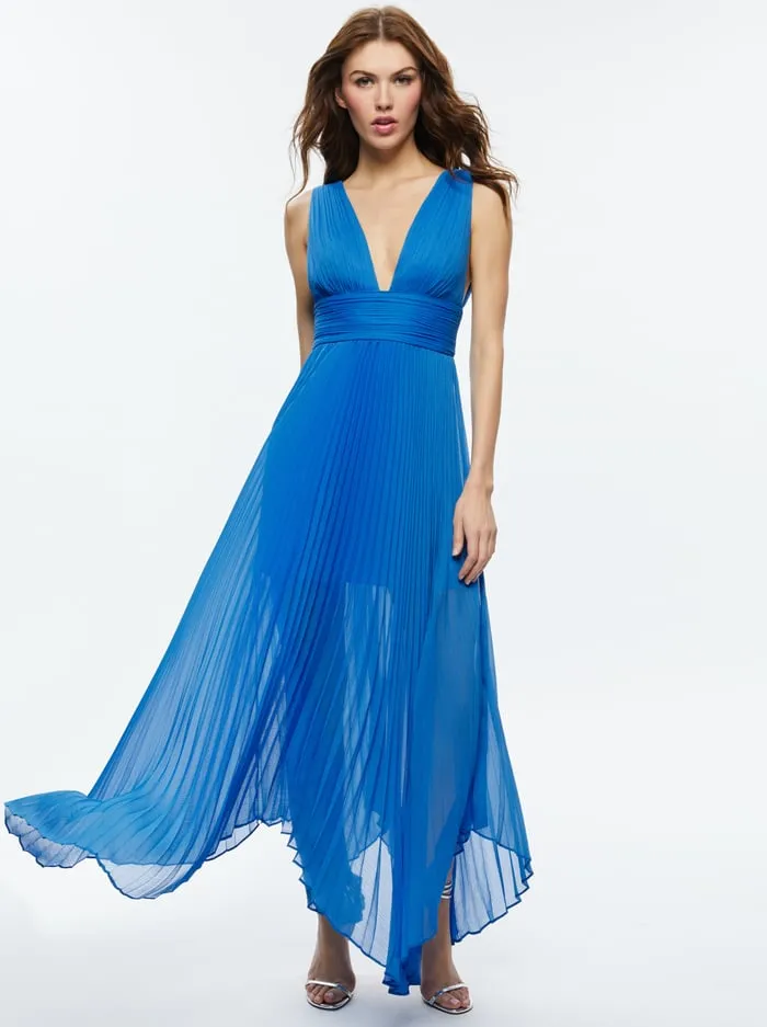 Dresses Women Alice Olivia Adrianna Pleated Maxi Dress French Blue