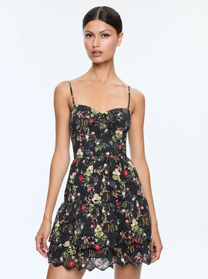 Dresses Women Alice Olivia Daisy Tie Front Tiered Ruffle Mini Dress Blush Kiss Black