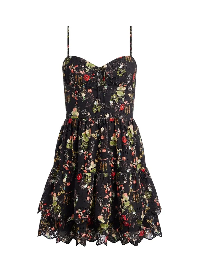 Dresses Women Alice Olivia Daisy Tie Front Tiered Ruffle Mini Dress Blush Kiss Black