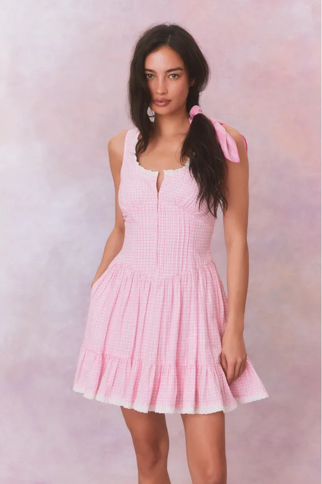 Dresses WomenKids LoveShackFancy Ceronne Gingham Cotton Mini Dress Sunkissed Rose