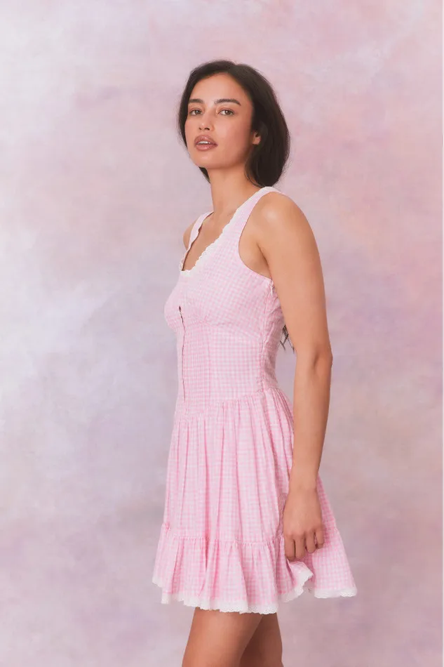 Dresses WomenKids LoveShackFancy Ceronne Gingham Cotton Mini Dress Sunkissed Rose