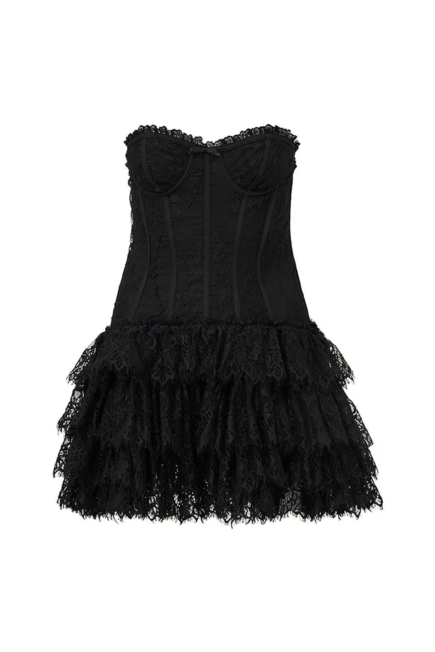 Dresses Women LoveShackFancy Carlene Lace Bustier Mini Dress Black