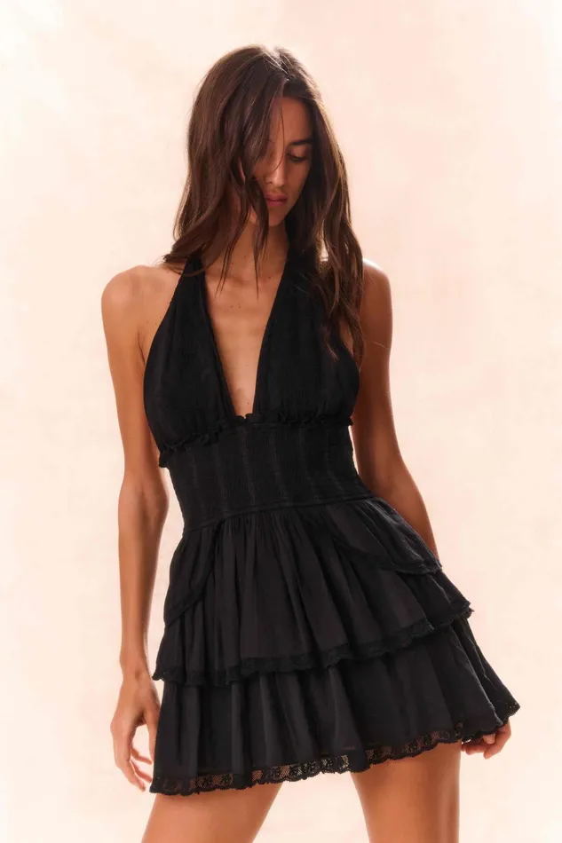 Dresses Women LoveShackFancy Deanna Heritage Halter Mini Dress Black