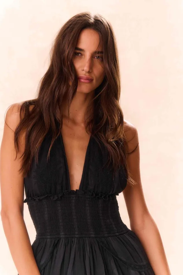 Dresses Women LoveShackFancy Deanna Heritage Halter Mini Dress Black
