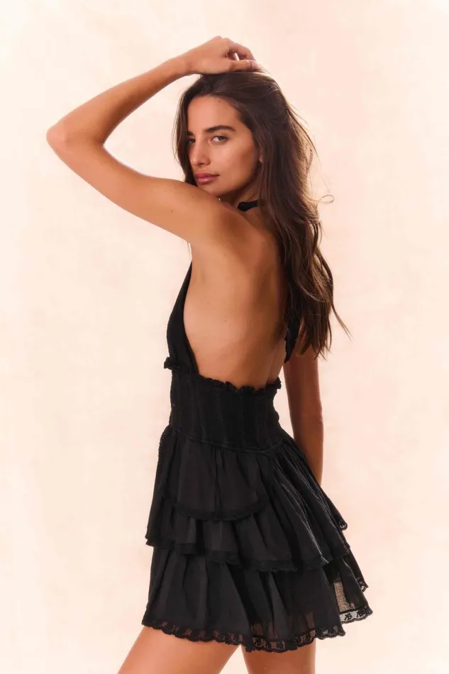 Dresses Women LoveShackFancy Deanna Heritage Halter Mini Dress Black