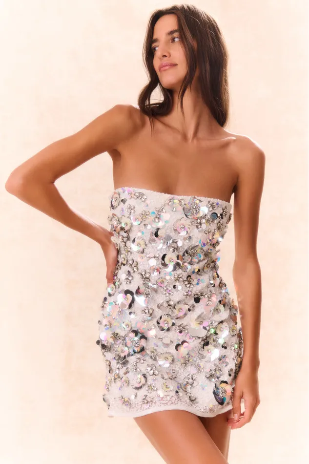 Dresses Women LoveShackFancy Deja Embellished Mini Dress Silver