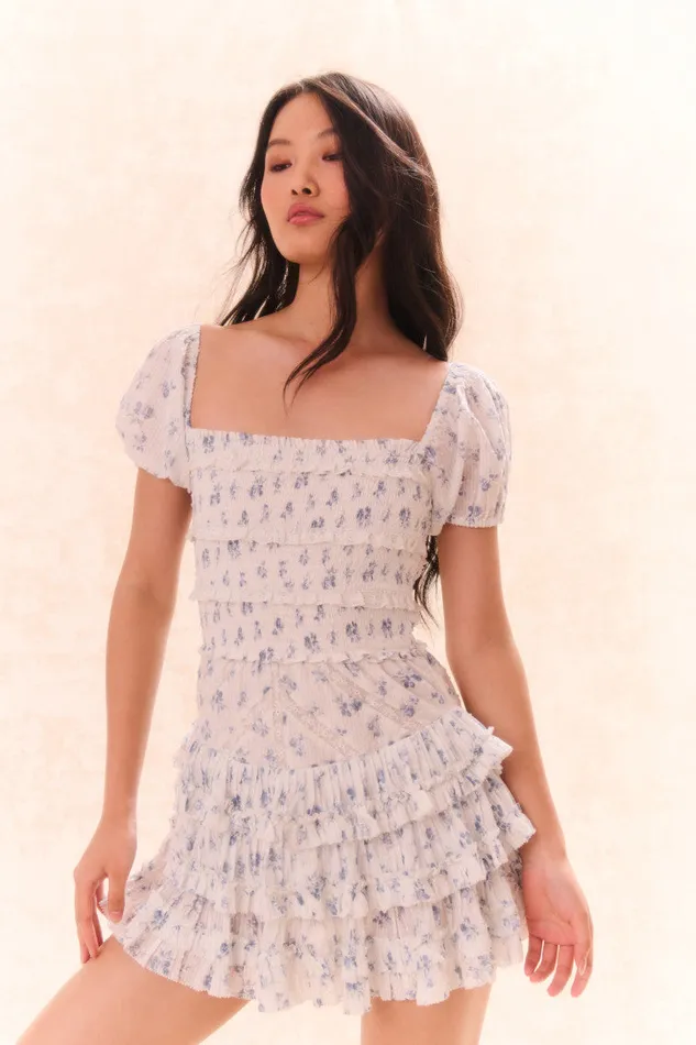 Dresses Women LoveShackFancy Fellows Cotton Floral Dress Ashen Blue