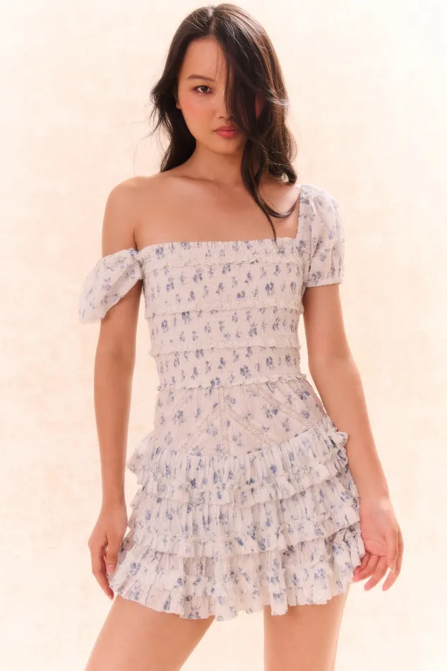 Dresses Women LoveShackFancy Fellows Cotton Floral Dress Ashen Blue