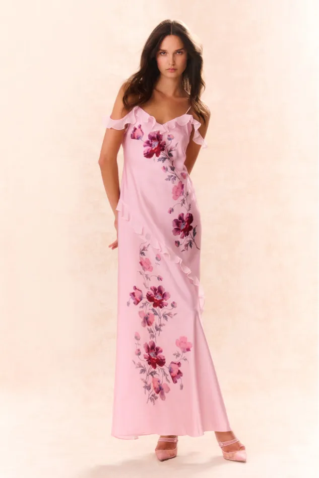 Dresses Women LoveShackFancy Parisa Silk Floral Maxi Dress Plum Rose