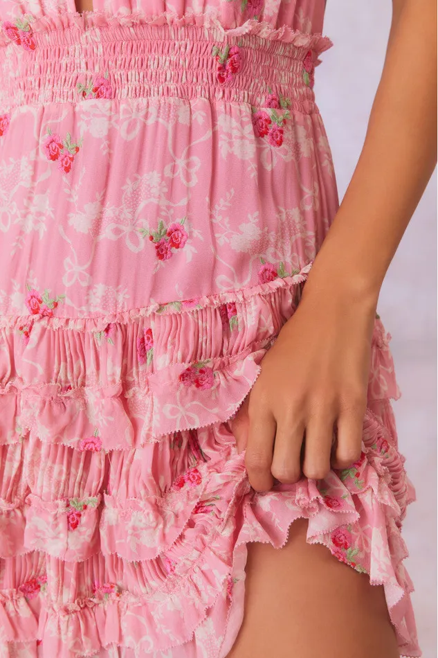 Dresses Women LoveShackFancy Quintelle Halter Floral Mini Dress Cherry Pink