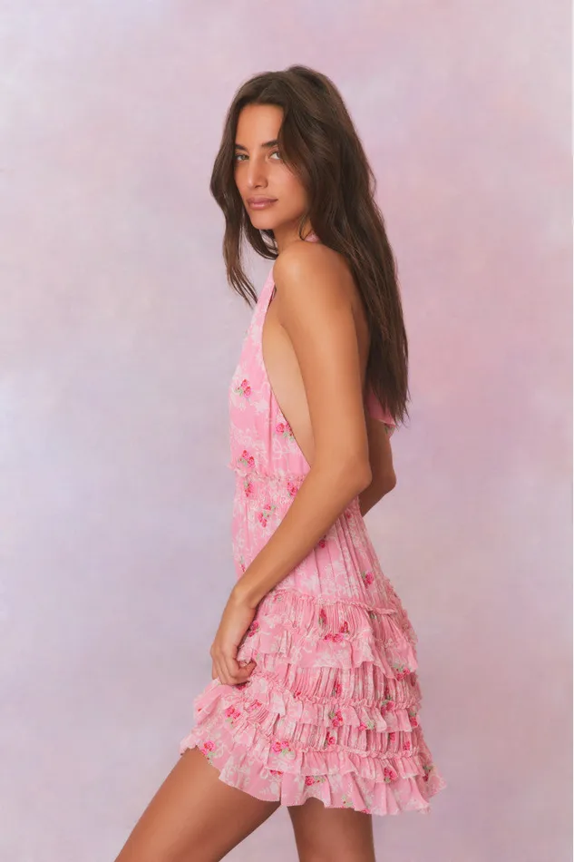 Dresses Women LoveShackFancy Quintelle Halter Floral Mini Dress Cherry Pink
