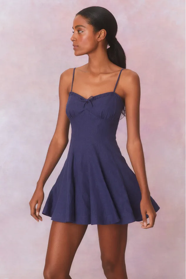 Dresses Women LoveShackFancy Shai Linen Mini Dress Navy