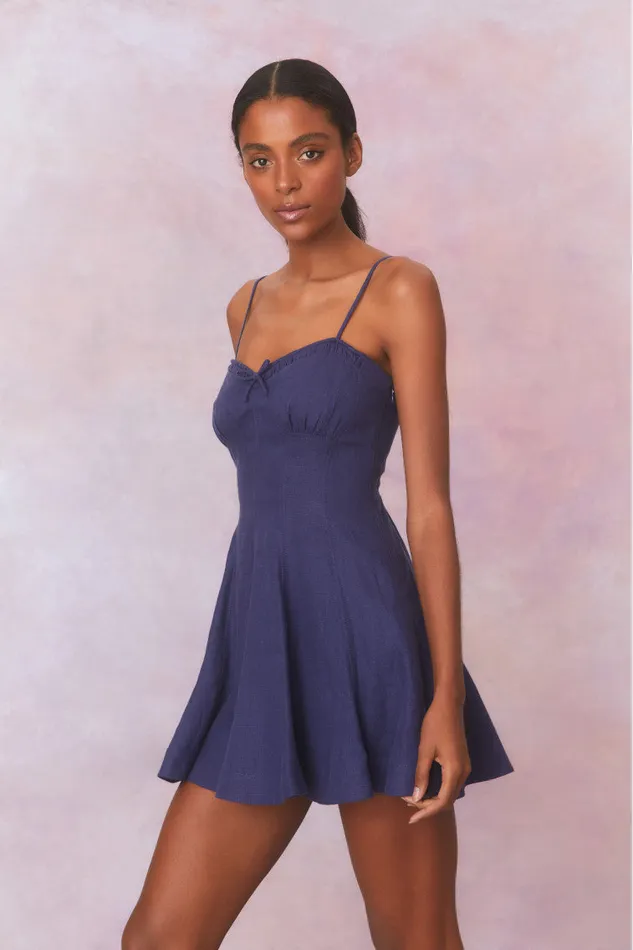 Dresses Women LoveShackFancy Shai Linen Mini Dress Navy