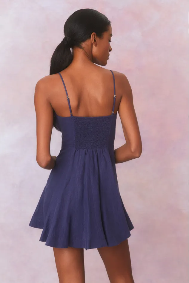 Dresses Women LoveShackFancy Shai Linen Mini Dress Navy