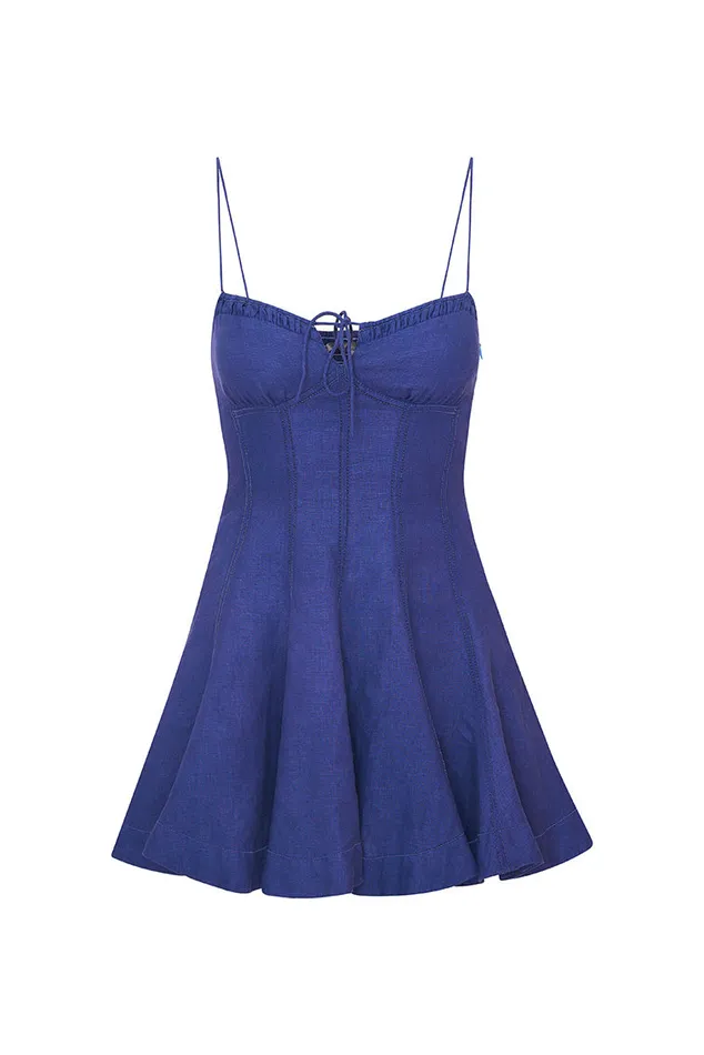 Dresses Women LoveShackFancy Shai Linen Mini Dress Navy