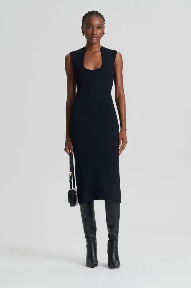 Dresses Women Scanlan Theodore CREPE KNIT SCOOP NECK DRESS Black