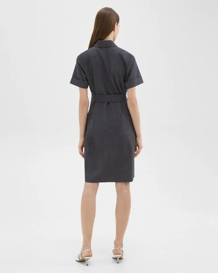 Dresses Women Theory Belted Shirt Dress In Stretch Wool Charcoal Melange Dresses Women Theory Belted Shirt Dress In Stretch Wool Charcoal Melange