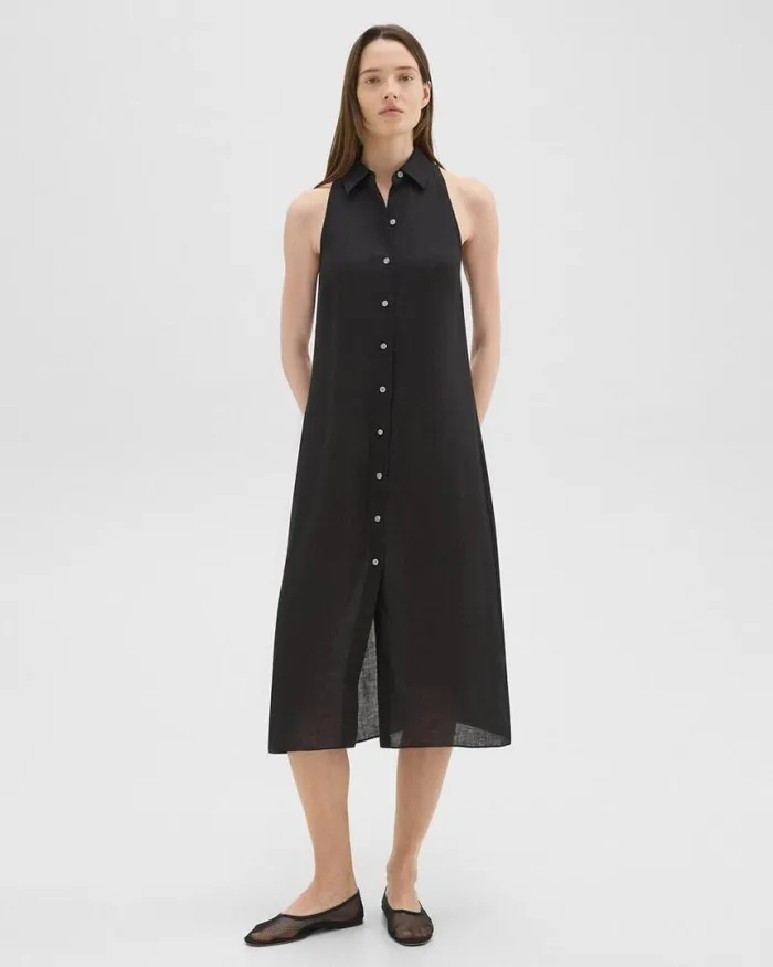 Dresses Women Theory Halter Neck Shirt Dress In Hemp Black