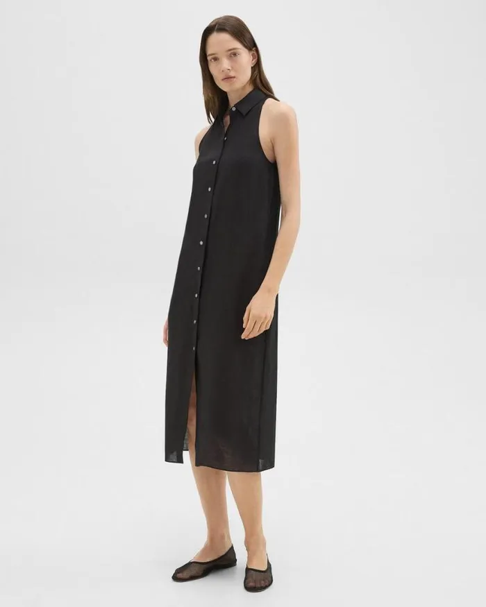 Dresses Women Theory Halter Neck Shirt Dress In Hemp Black Dresses Women Theory Halter Neck Shirt Dress In Hemp Black