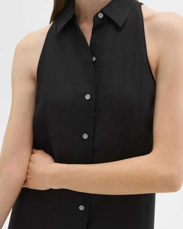 Dresses Women Theory Halter Neck Shirt Dress In Hemp Black Dresses Women Theory Halter Neck Shirt Dress In Hemp Black