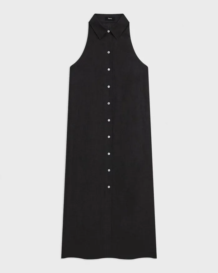 Dresses Women Theory Halter Neck Shirt Dress In Hemp Black Dresses Women Theory Halter Neck Shirt Dress In Hemp Black