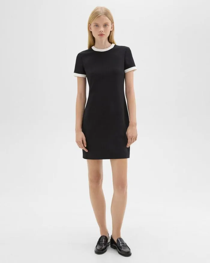 Dresses Women Theory ShortSleeve Dress In Crepe Blackivory