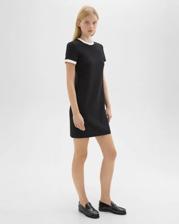 Dresses Women Theory ShortSleeve Dress In Crepe Blackivory Dresses Women Theory ShortSleeve Dress In Crepe Blackivory