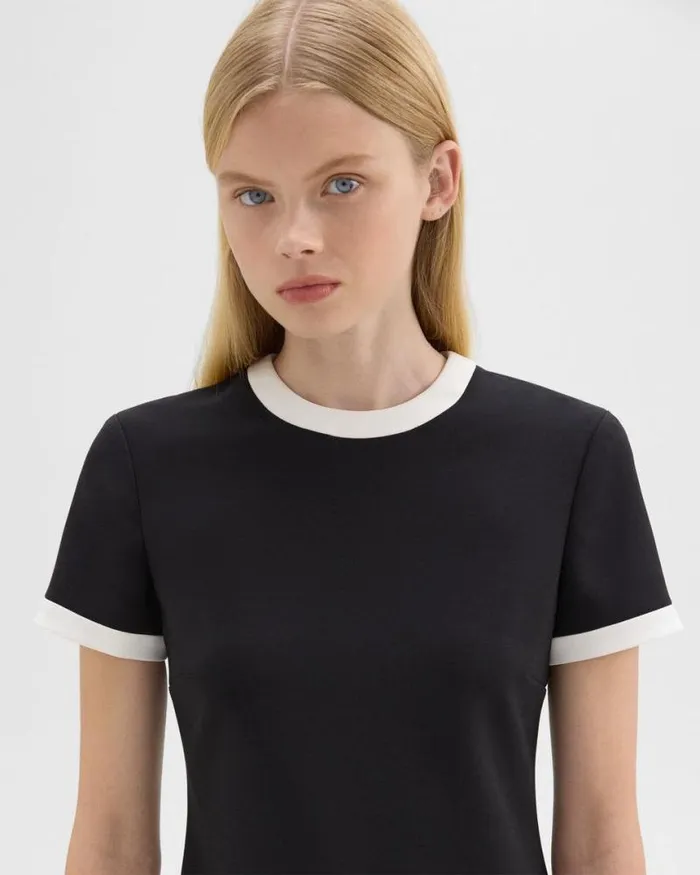 Dresses Women Theory ShortSleeve Dress In Crepe Blackivory Dresses Women Theory ShortSleeve Dress In Crepe Blackivory