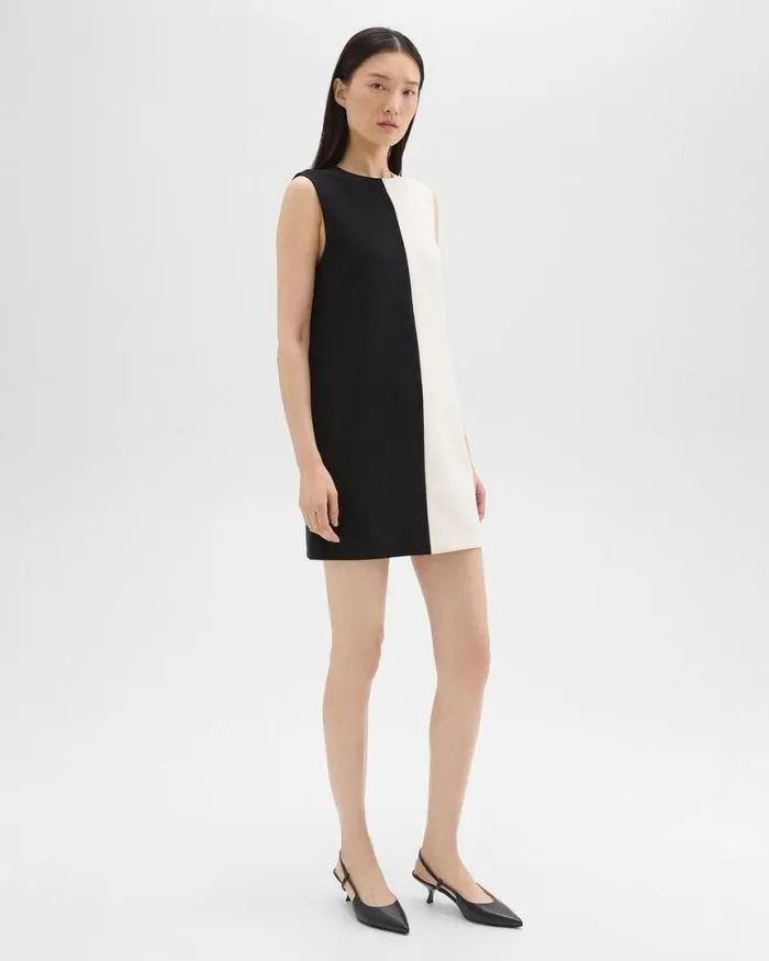 Dresses Women Theory Split Sleeveless Shift Dress In Crepe Blackrice Dresses Women Theory Split Sleeveless Shift Dress In Crepe Blackrice